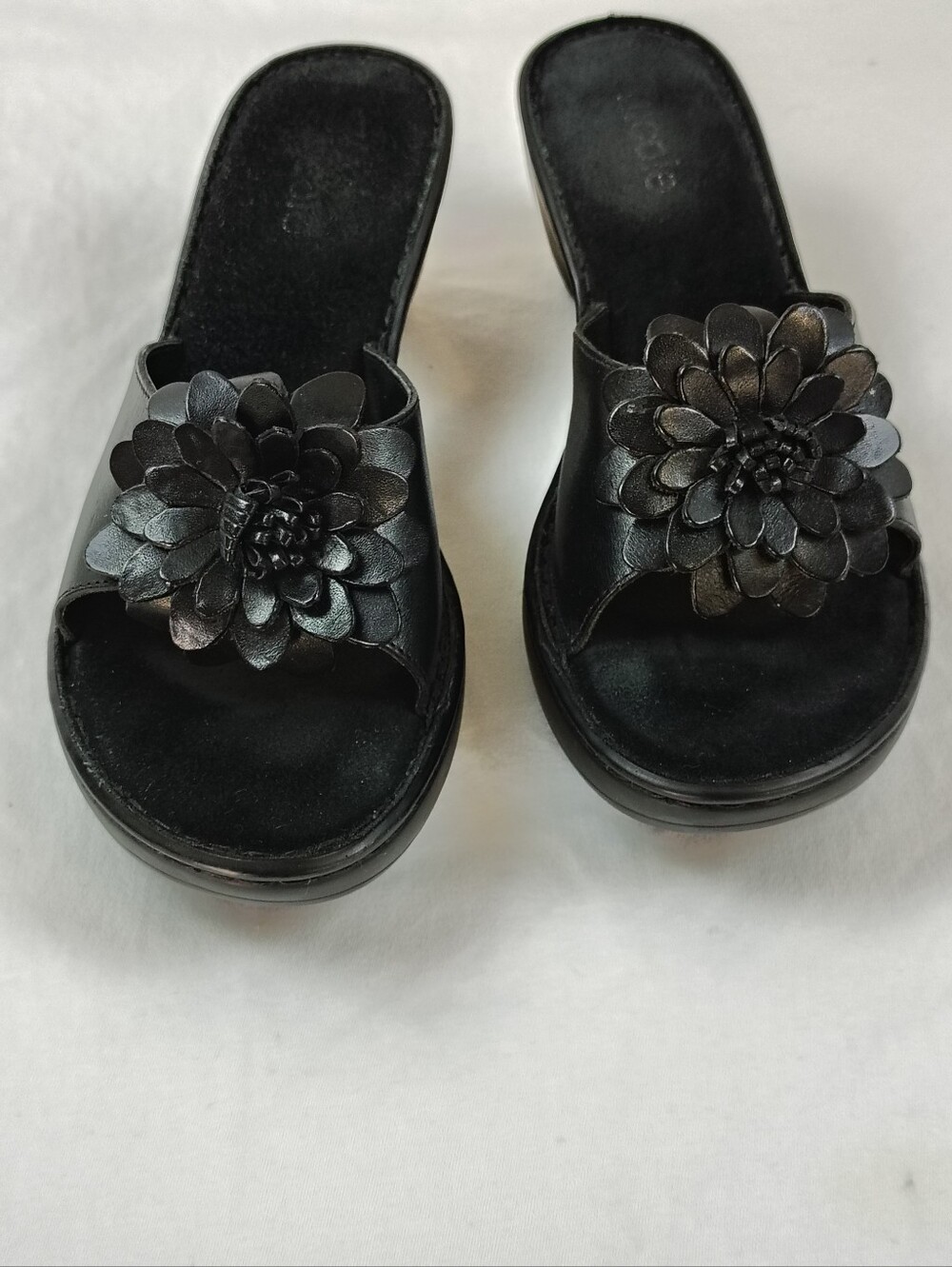 Nicole Black Floral Leather Slide Clogs